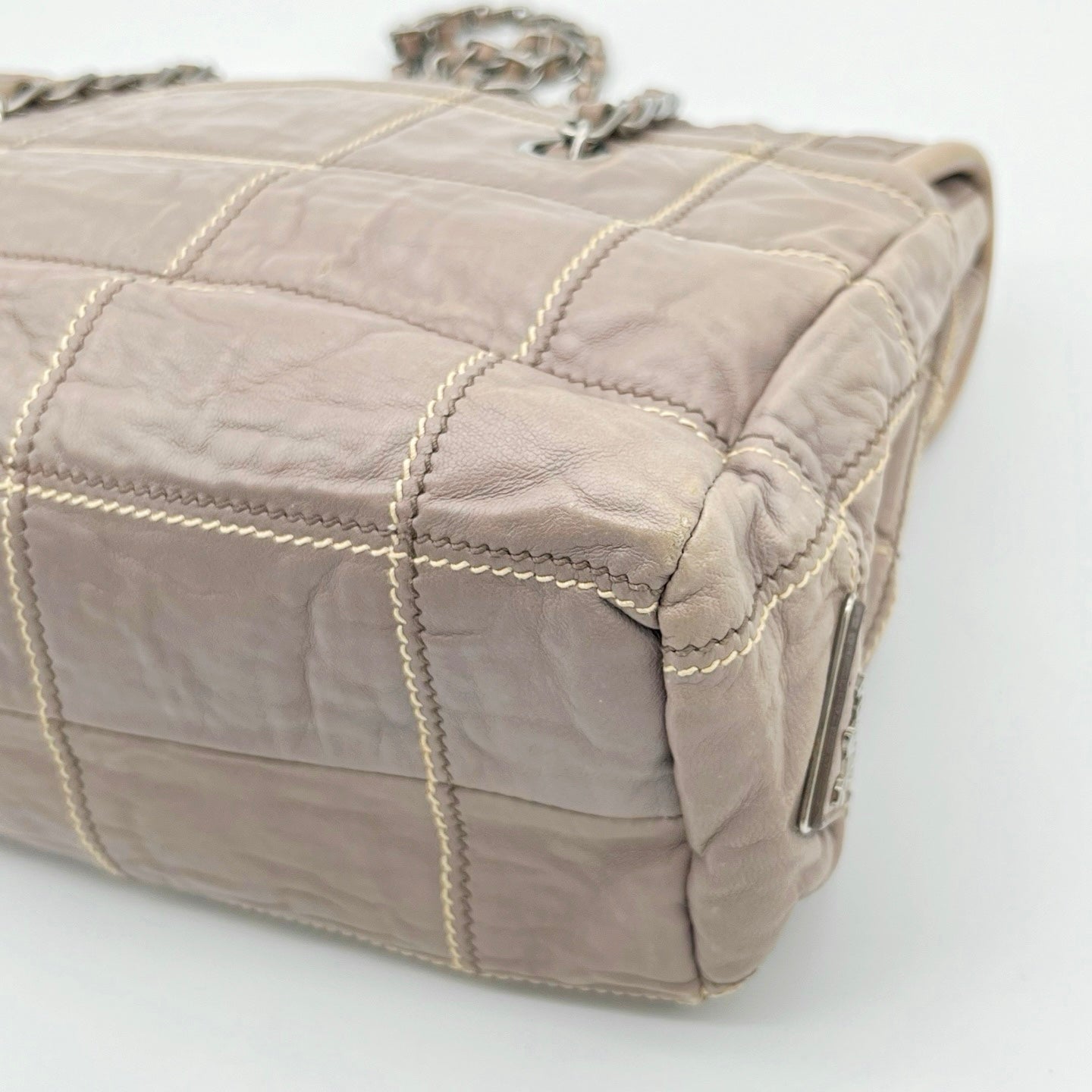Prada Pink Ruched Leather Chain Tote Bag [Used]