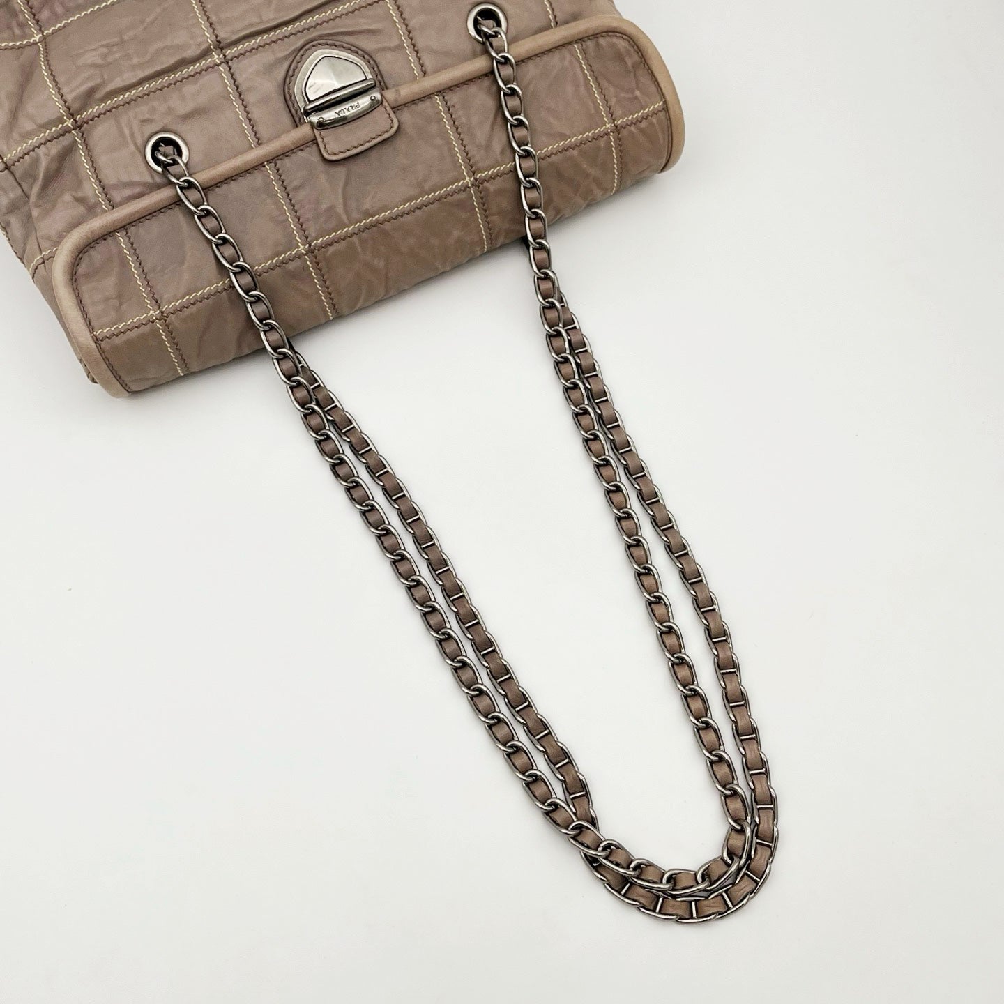 Prada Pink Ruched Leather Chain Tote Bag [Used]