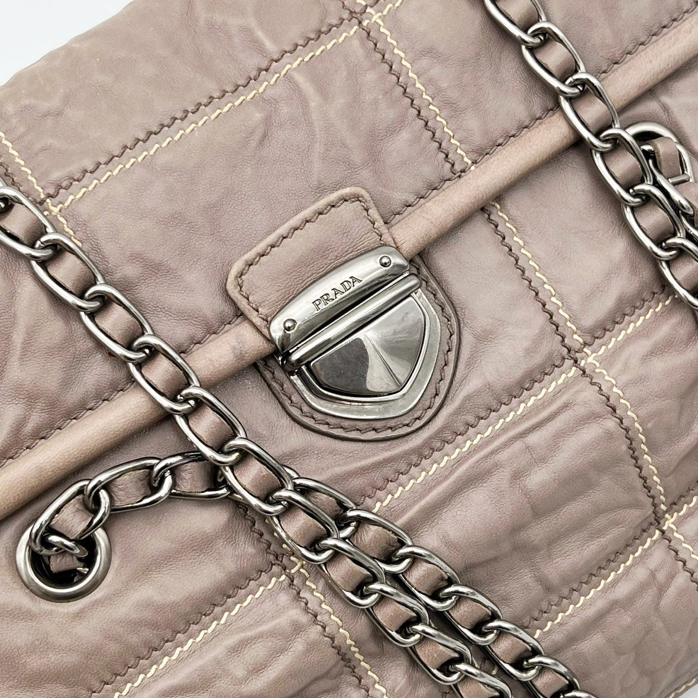 Prada Pink Ruched Leather Chain Tote Bag [Used]