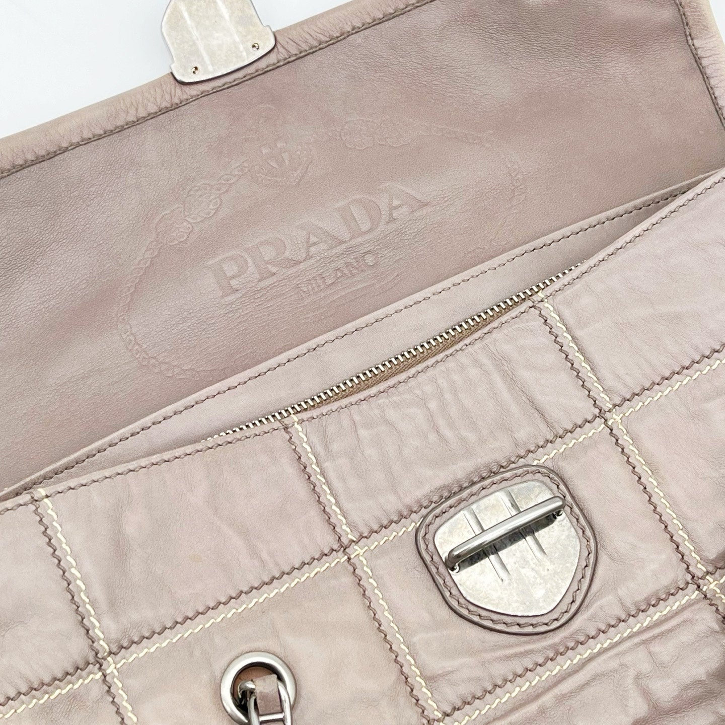 Prada Pink Ruched Leather Chain Tote Bag [Used]