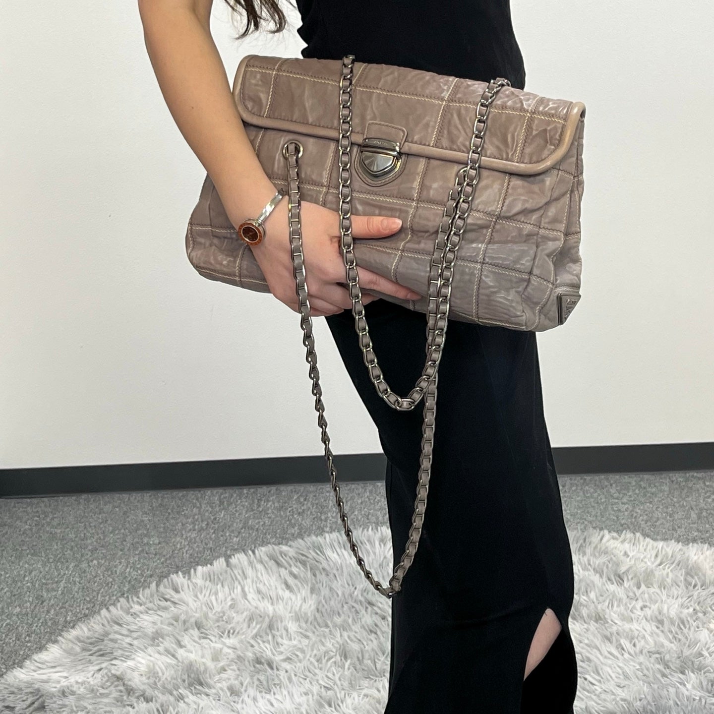 Prada Pink Ruched Leather Chain Tote Bag [Used]