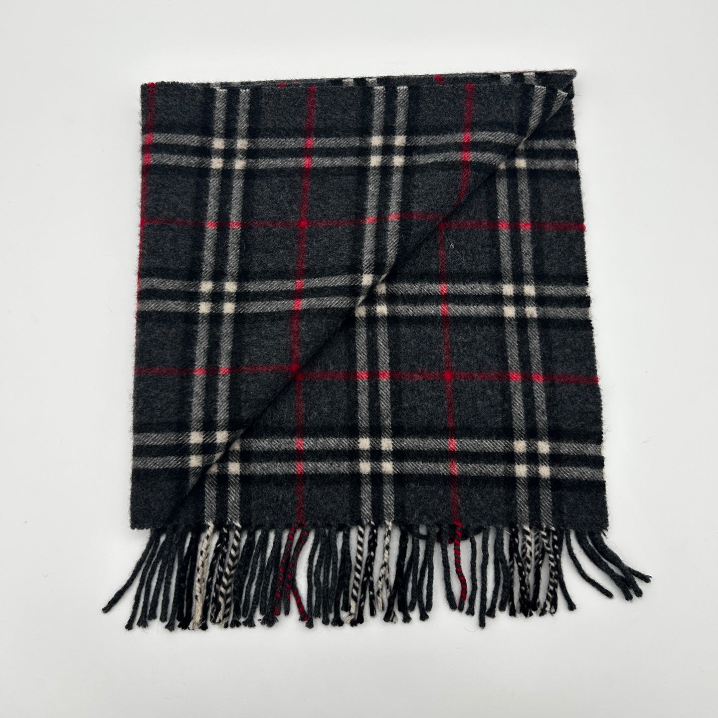 Burberry Grey Classic Check Cashmere Scarf [Used]