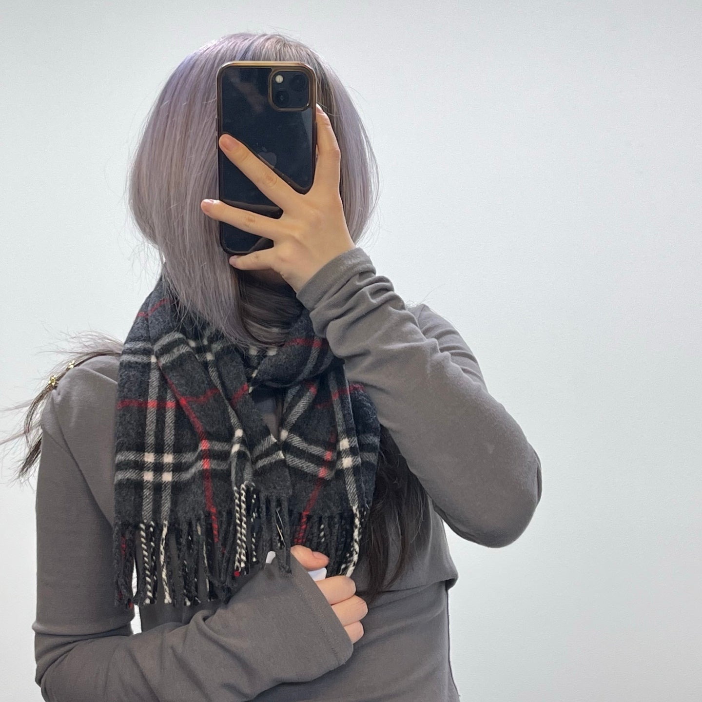 Burberry Grey Classic Check Cashmere Scarf [Used]