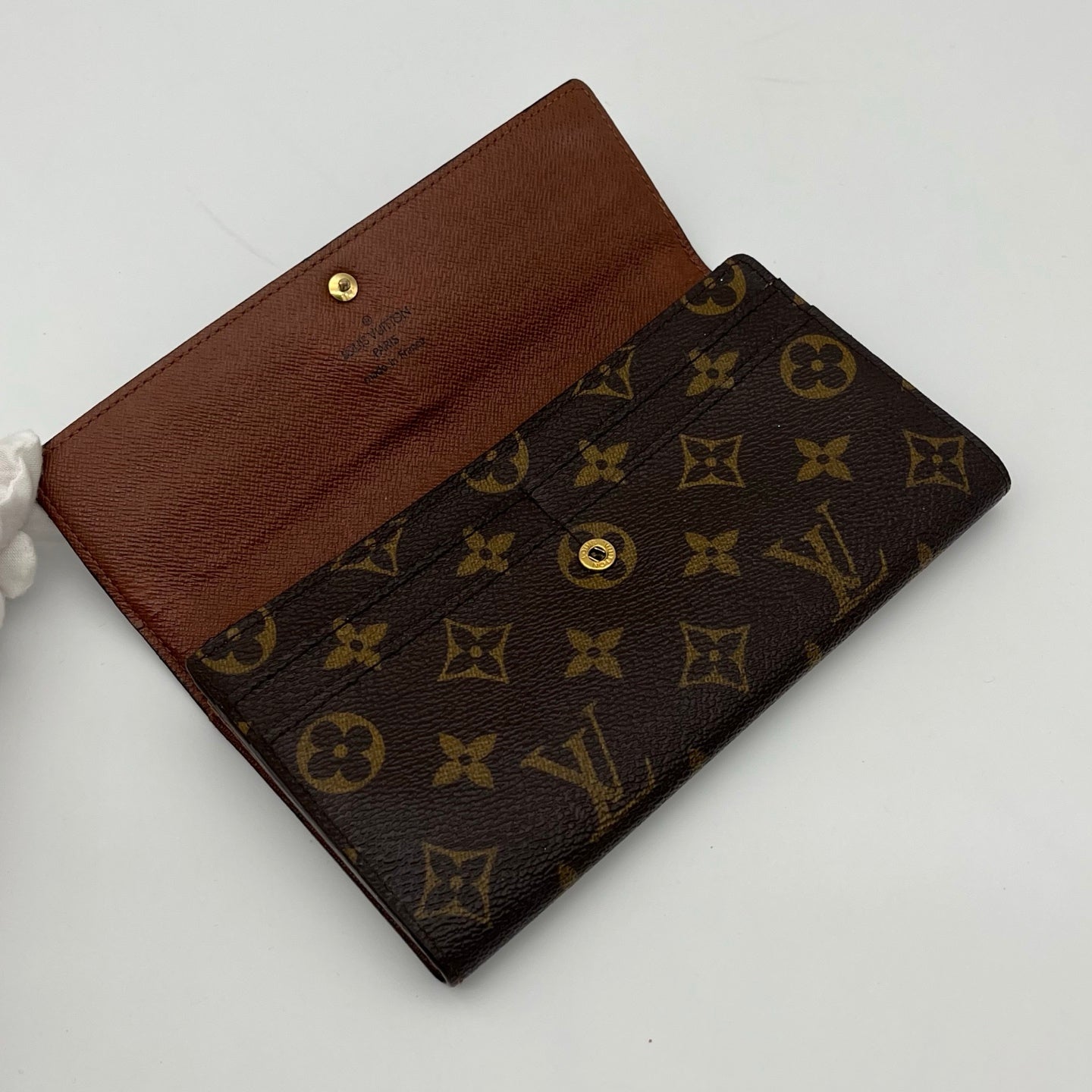Louis Vuitton Monogram Canvas Flap Long Wallet Gold Button [Used]