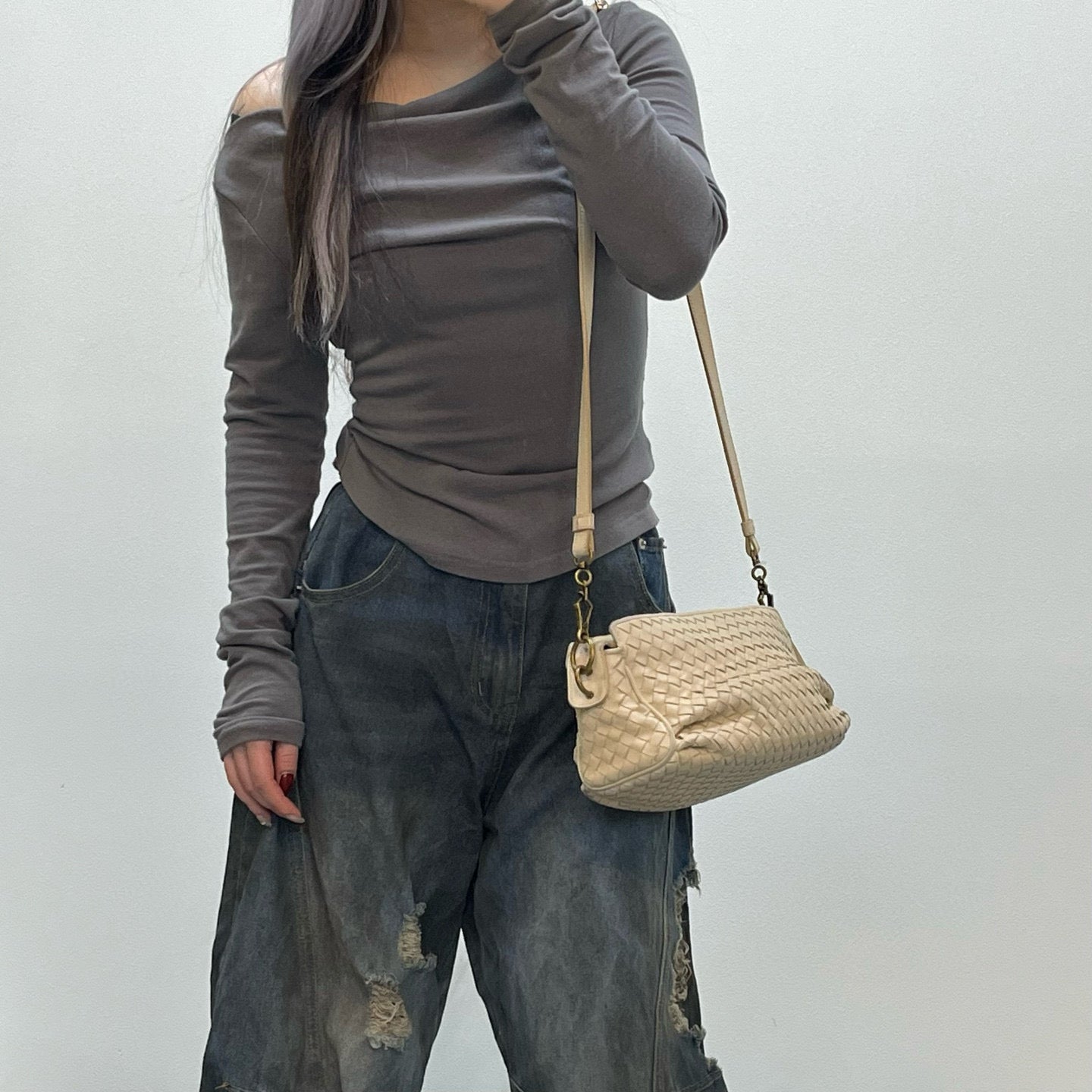 Bottega Veneta Beige Intrecciato Leather Shoulder Bag [Used]