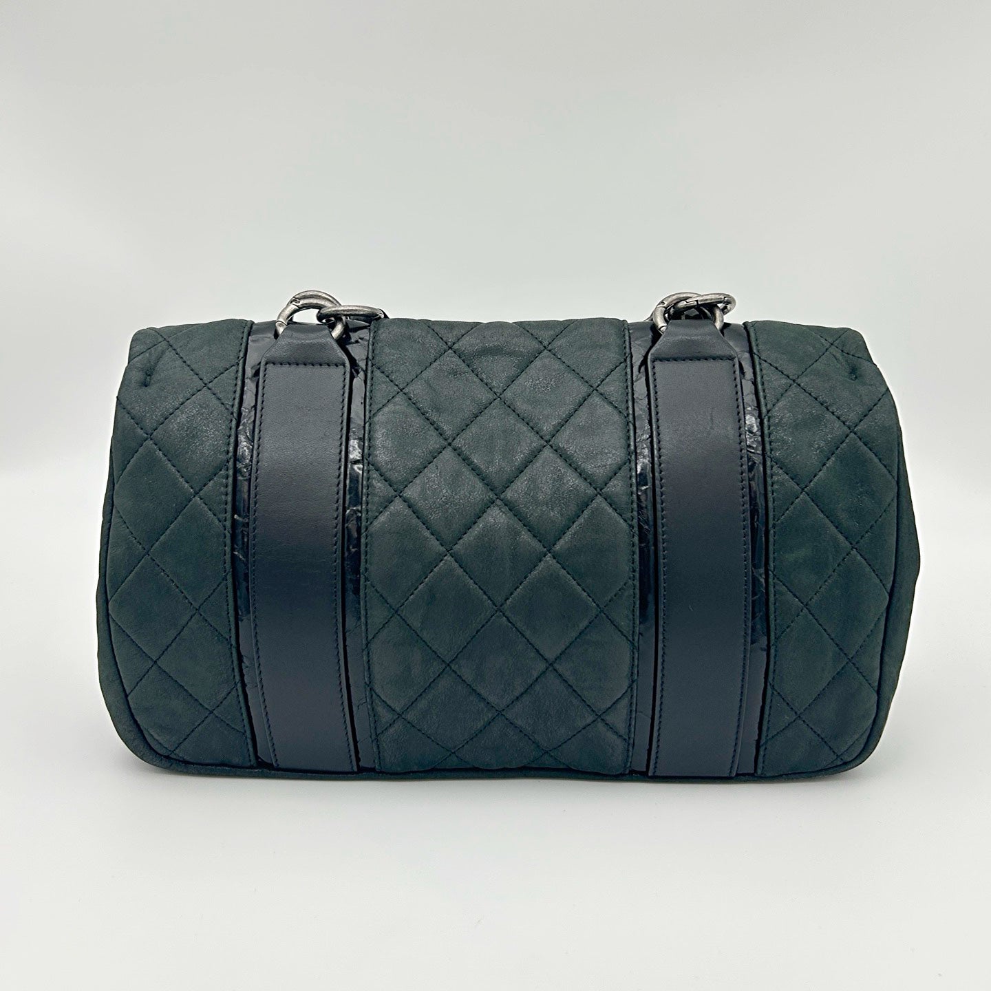 Chanel 2-Way Pearlescent Green Calfskin Messenger Cambridge Bag with Dual Silver Buckles [Used]