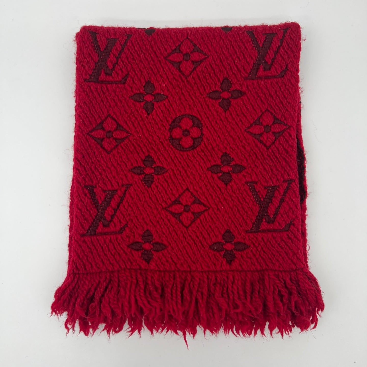Louis Vuitton Monogram Red Wool Scarf Shawl [Used]