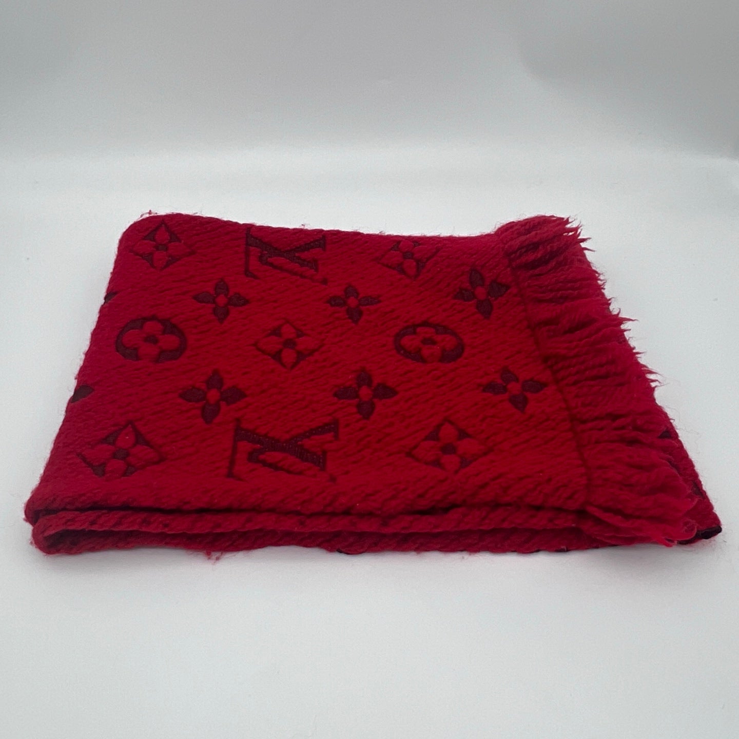 Louis Vuitton Monogram Red Wool Scarf Shawl [Used]