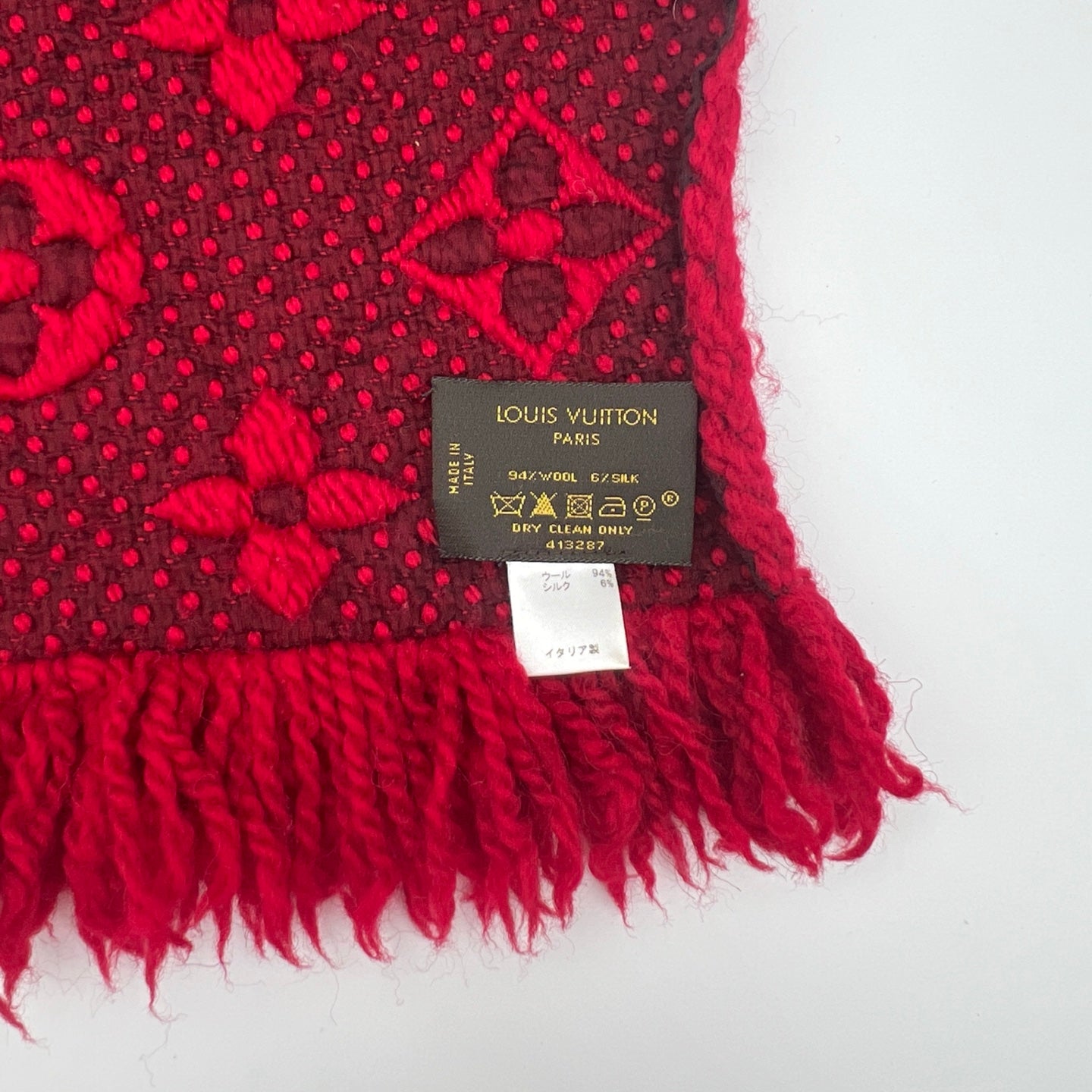 Louis Vuitton Monogram Red Wool Scarf Shawl [Used]