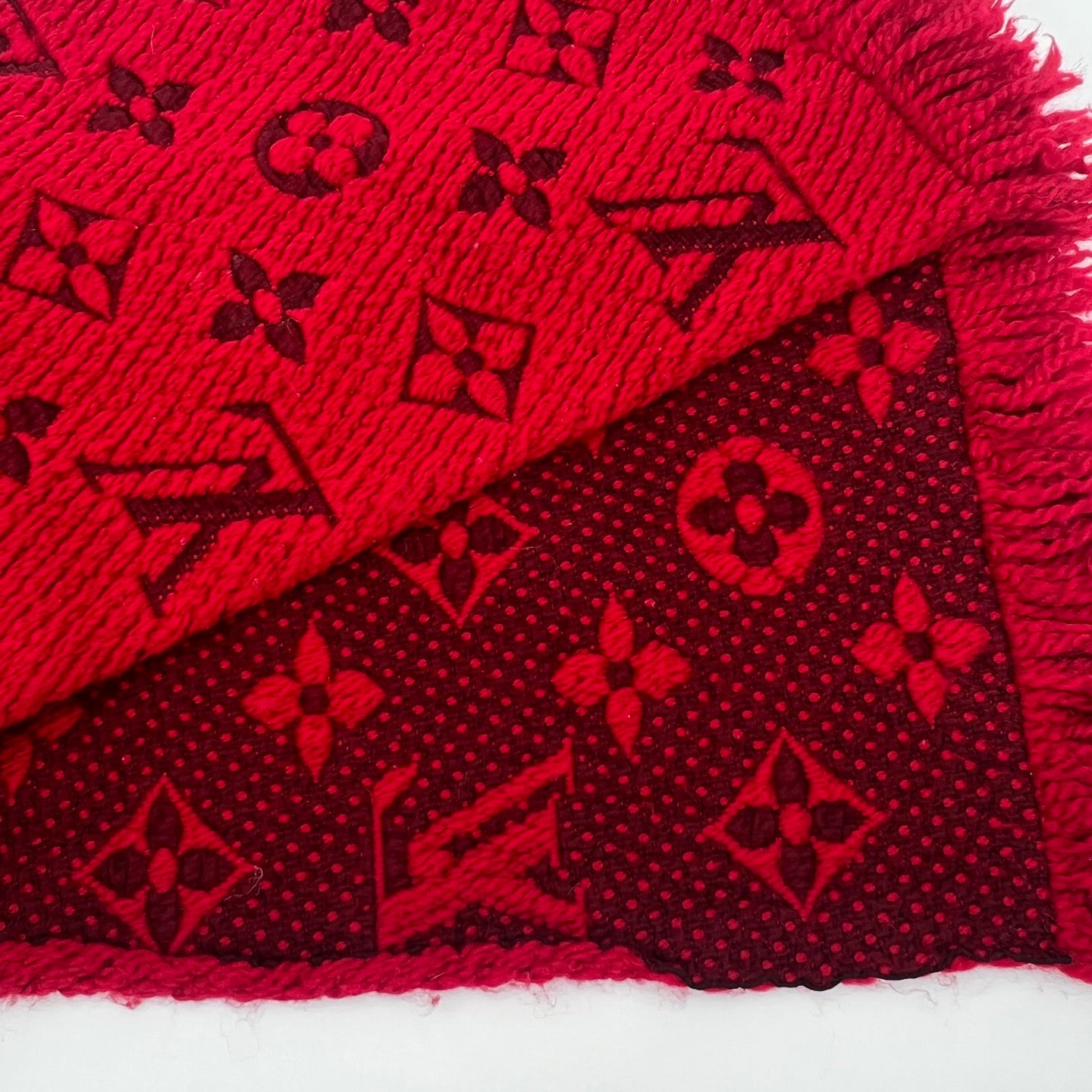 Louis Vuitton Monogram Red Wool Scarf Shawl [Used]