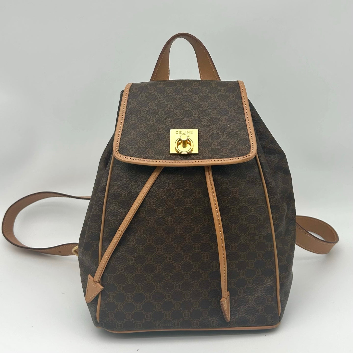 Celine Vintage Macadam Canvas Flap Backpack Brown [Used]