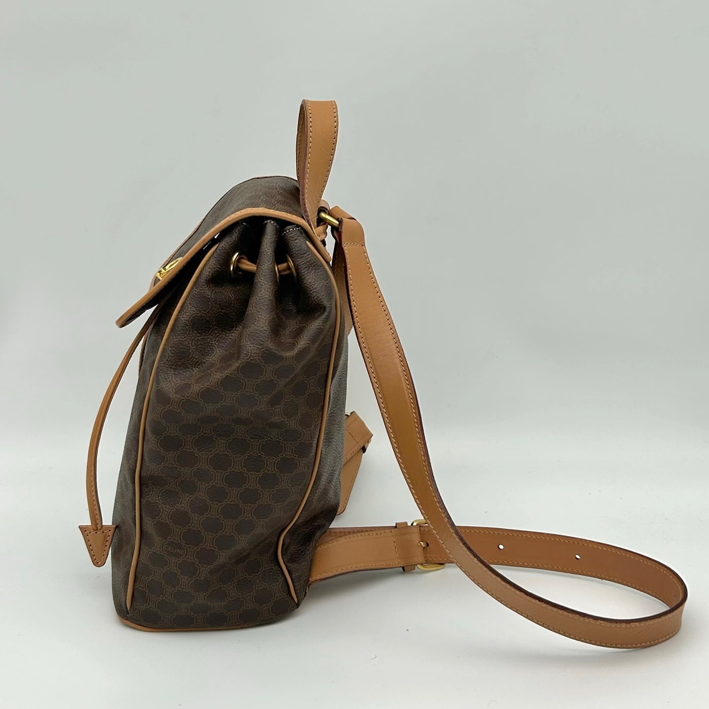 Celine Vintage Macadam Canvas Flap Backpack Brown [Used]