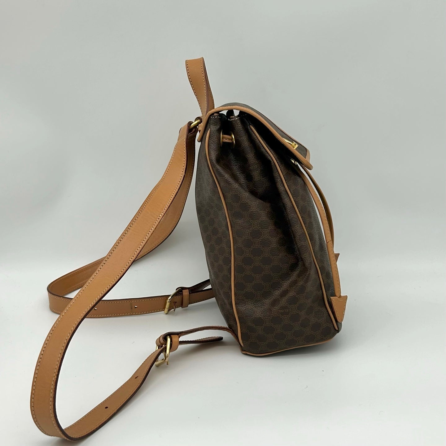 Celine Vintage Macadam Canvas Flap Backpack Brown [Used]