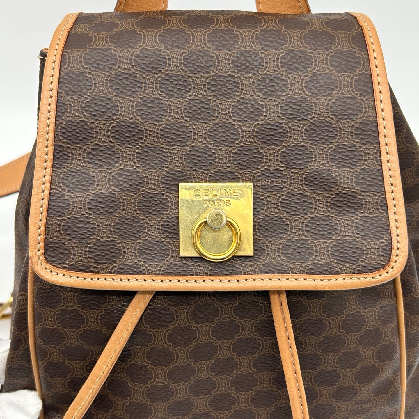 Celine Vintage Macadam Canvas Flap Backpack Brown [Used]