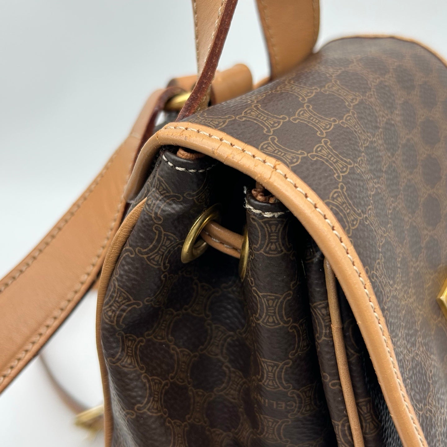 Celine Vintage Macadam Canvas Flap Backpack Brown [Used]