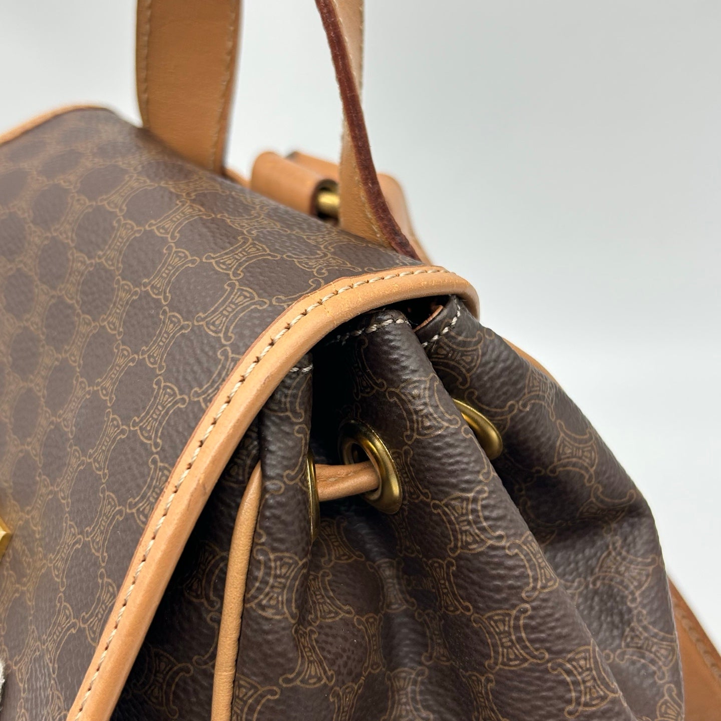 Celine Vintage Macadam Canvas Flap Backpack Brown [Used]