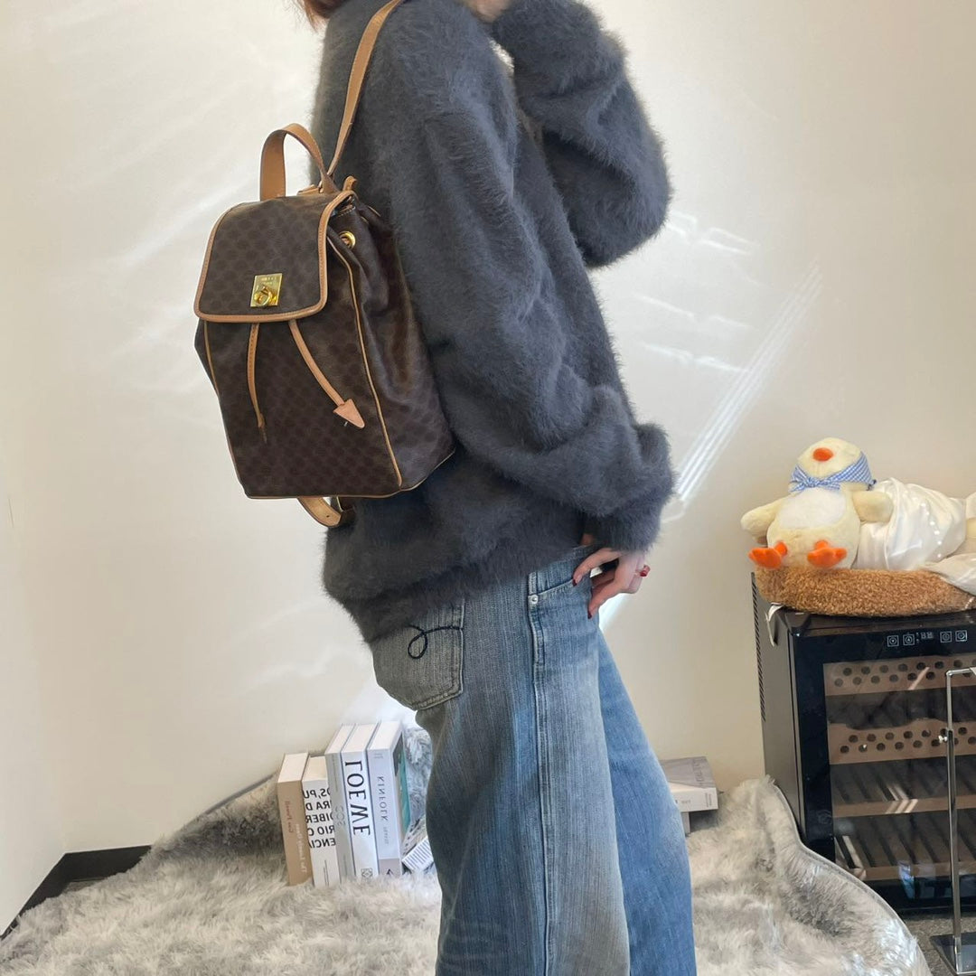 Celine Vintage Macadam Canvas Flap Backpack Brown [Used]