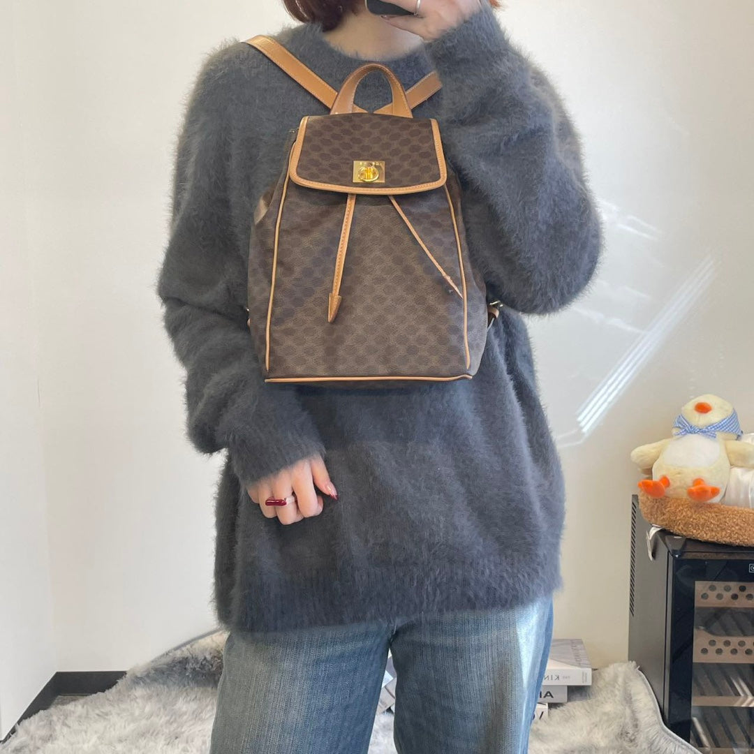 Celine Vintage Macadam Canvas Flap Backpack Brown [Used]