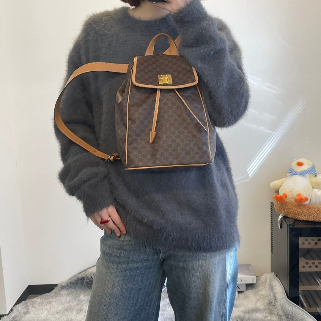 Celine Vintage Macadam Canvas Flap Backpack Brown [Used]