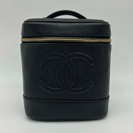 Chanel Black Calfskin Vanity Case Handbag Gold Hardware [Used]