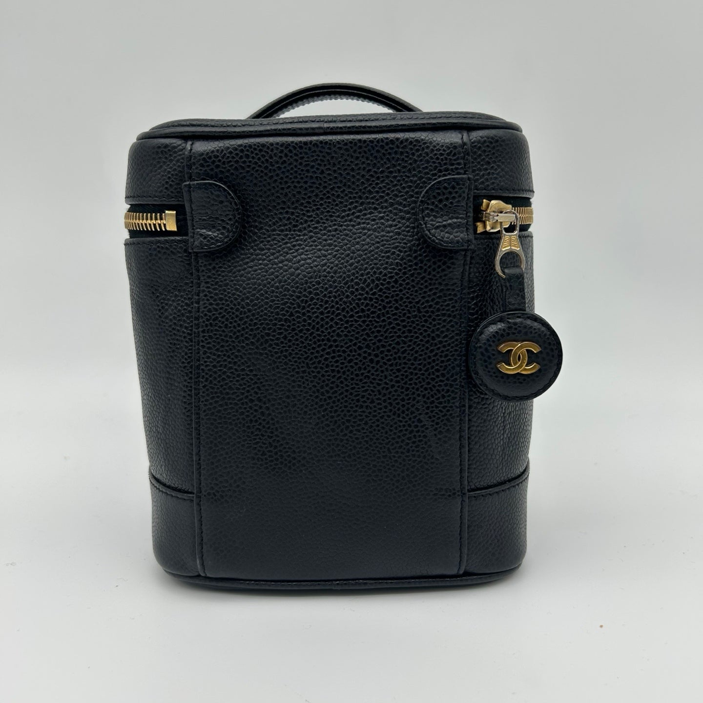 Chanel Black Calfskin Vanity Case Handbag Gold Hardware [Used]