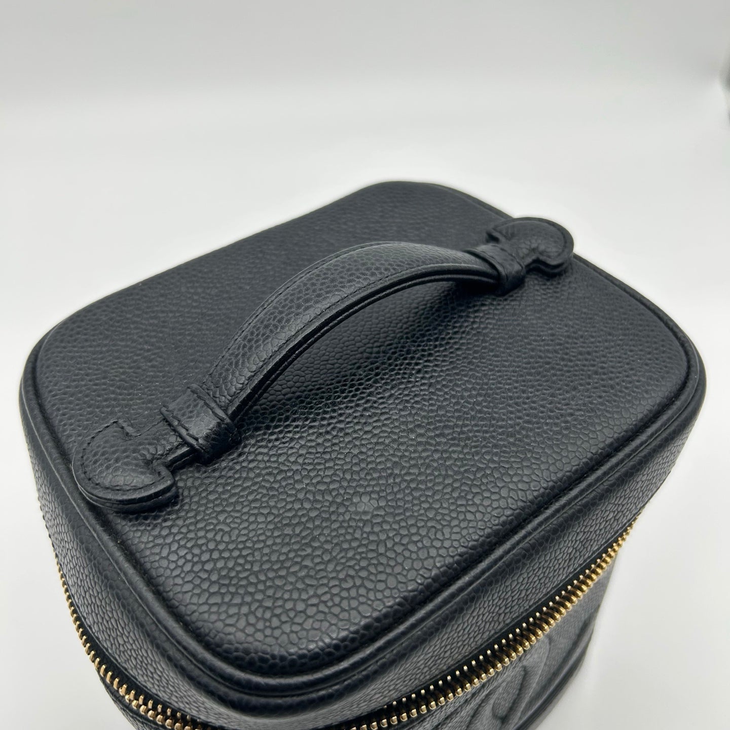 Chanel Black Calfskin Vanity Case Handbag Gold Hardware [Used]