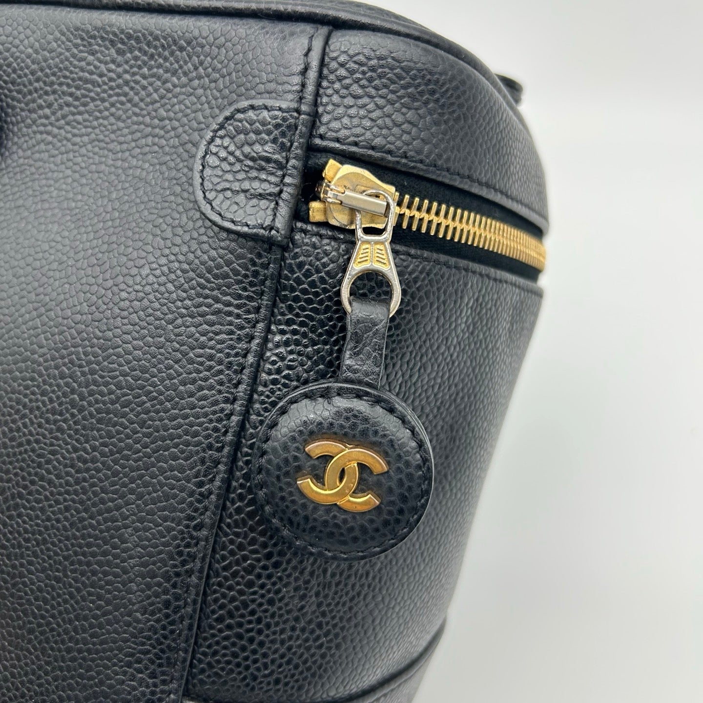Chanel Black Calfskin Vanity Case Handbag Gold Hardware [Used]