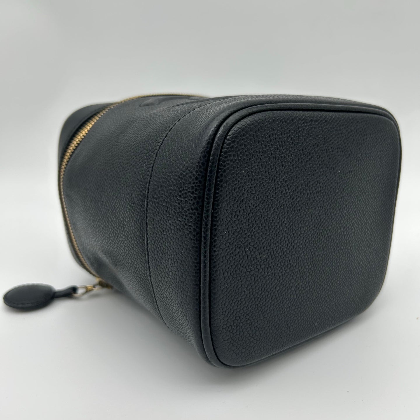 Chanel Black Calfskin Vanity Case Handbag Gold Hardware [Used]
