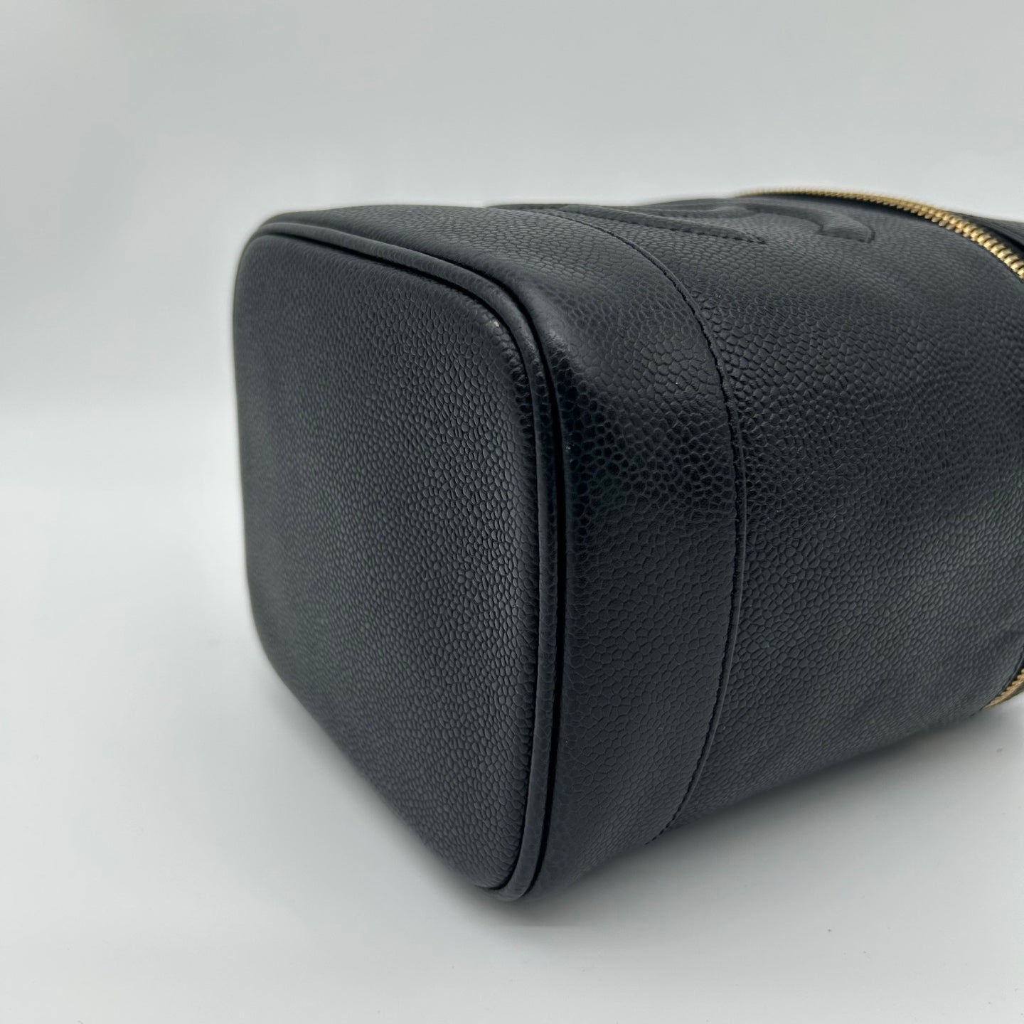 Chanel Black Calfskin Vanity Case Handbag Gold Hardware [Used]
