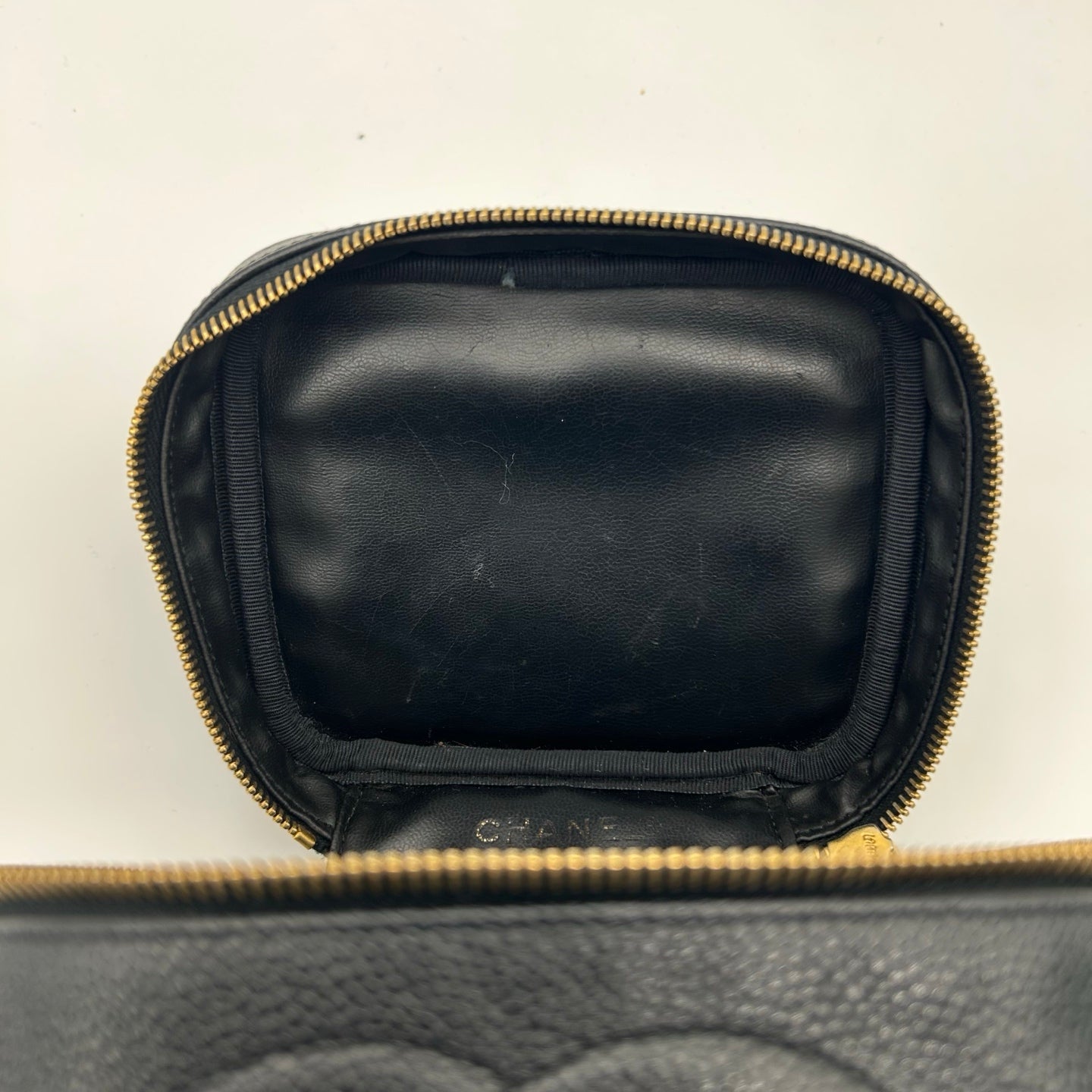 Chanel Black Calfskin Vanity Case Handbag Gold Hardware [Used]