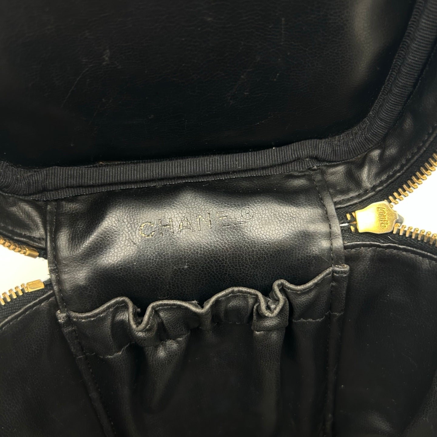 Chanel Black Calfskin Vanity Case Handbag Gold Hardware [Used]