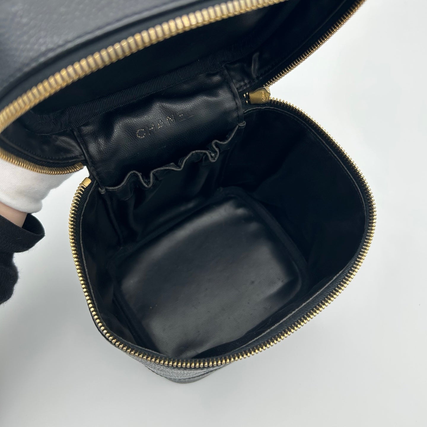 Chanel Black Calfskin Vanity Case Handbag Gold Hardware [Used]