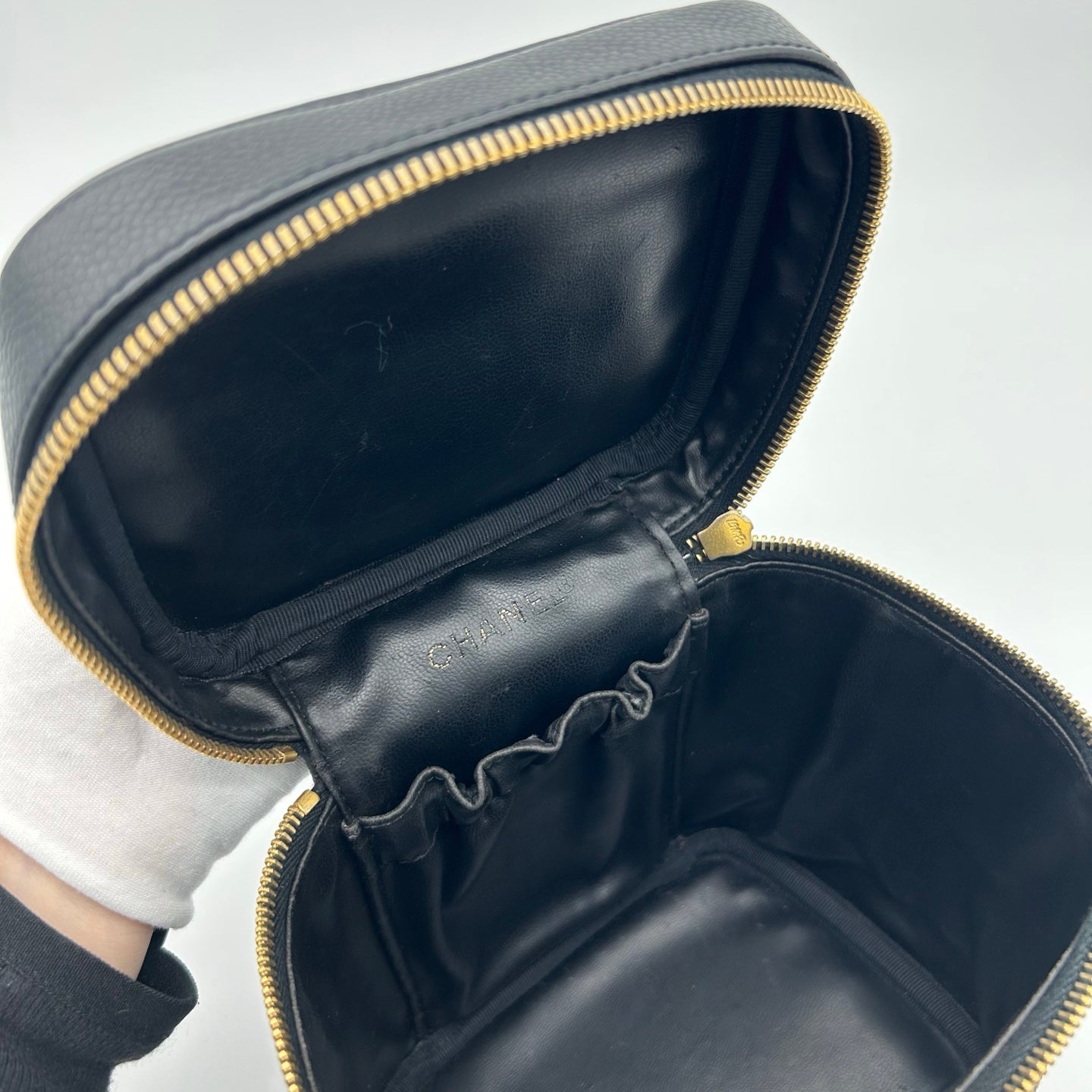 Chanel Black Calfskin Vanity Case Handbag Gold Hardware [Used]