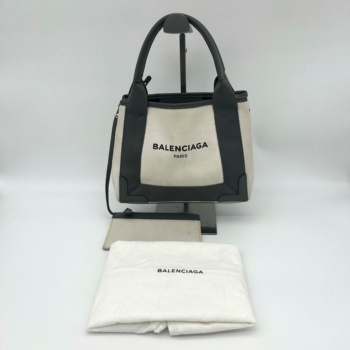 Balenciaga Cabas XS Canvas Tote Bag Gray / White with Pouch [Used]