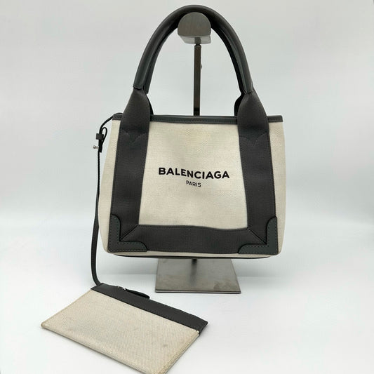 Balenciaga Cabas XS Canvas Tote Bag Gray / White with Pouch [Used]