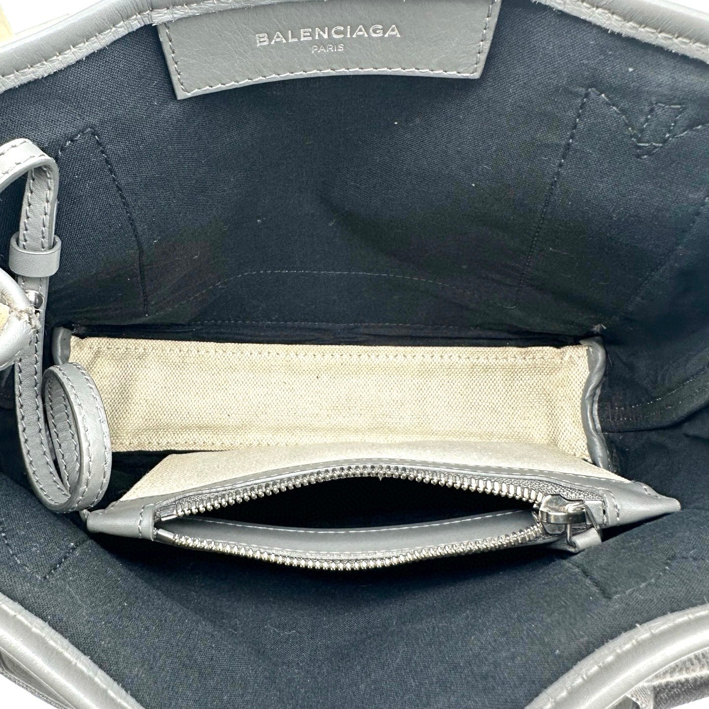 Balenciaga Cabas XS Canvas Tote Bag Gray / White with Pouch [Used]