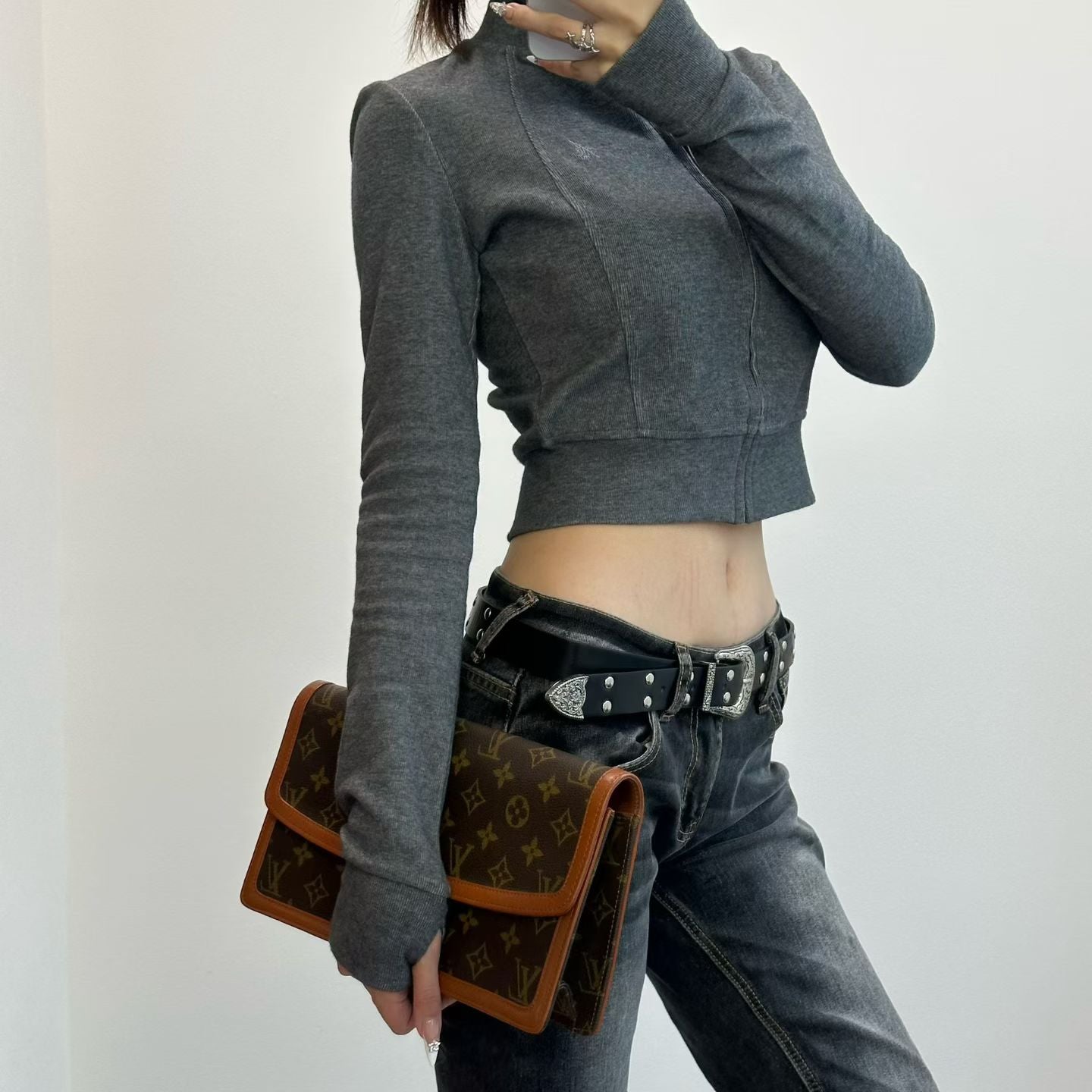 Louis Vuitton Vintage Monogram Leather Trim Envelope Clutch [Used]