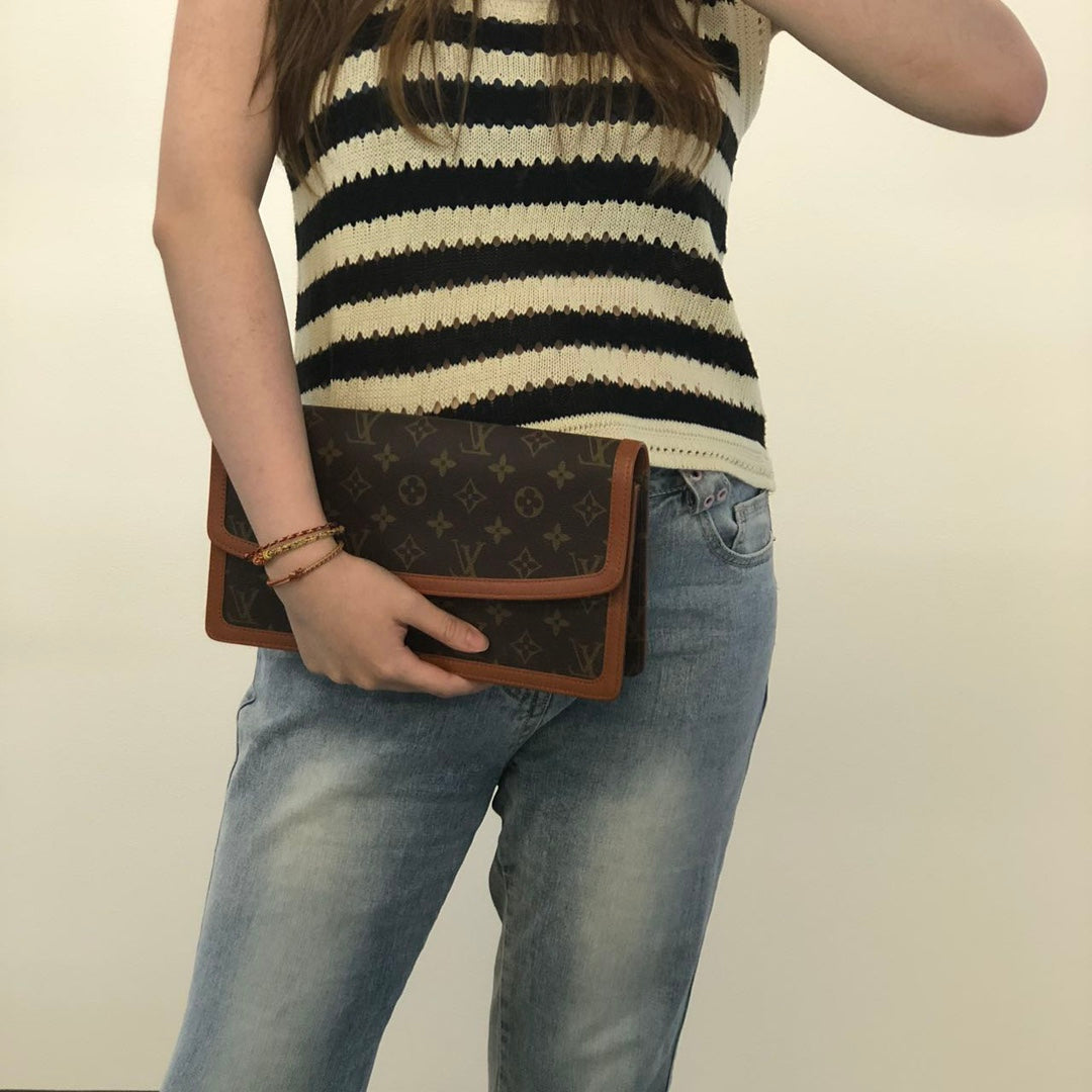 Louis Vuitton Vintage Monogram Leather Trim Envelope Clutch [Used]