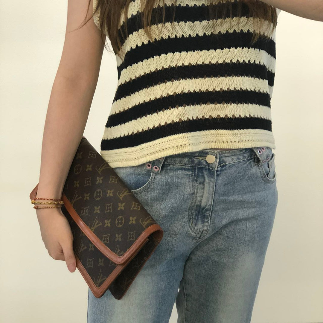Louis Vuitton Vintage Monogram Leather Trim Envelope Clutch [Used]