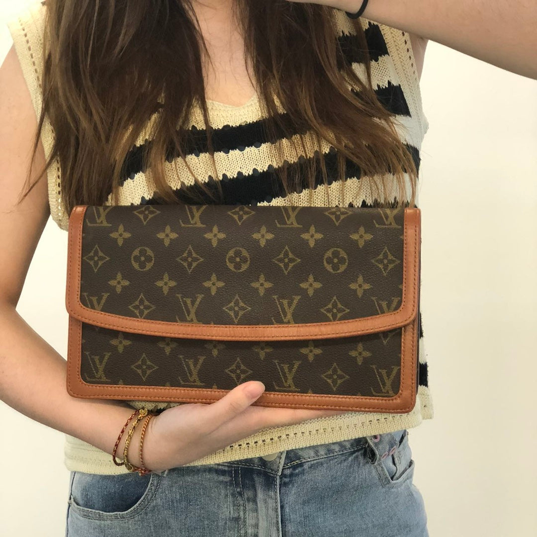 Louis Vuitton Vintage Monogram Leather Trim Envelope Clutch [Used]