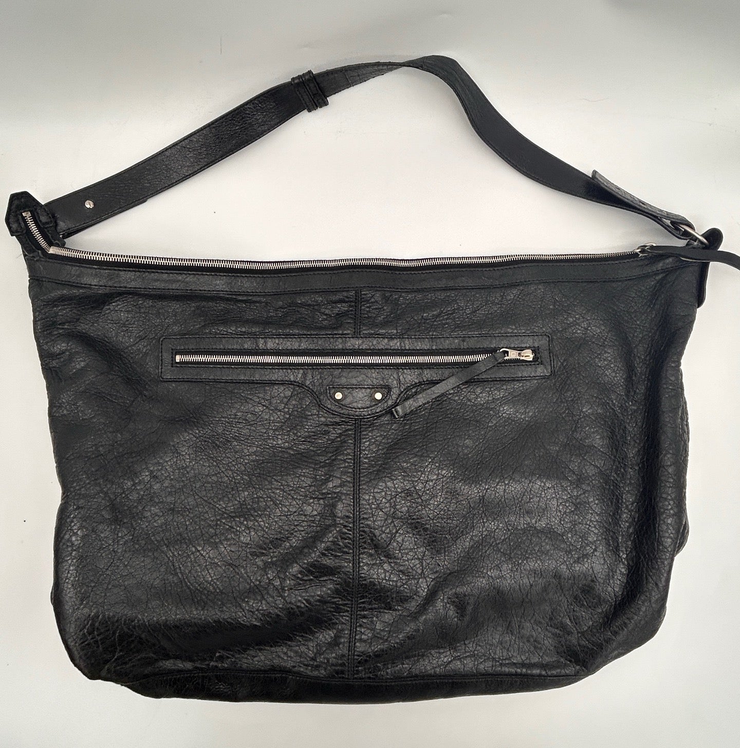 Balenciaga Black Waxed Leather Motorcycle Travel Bag Large [Used]