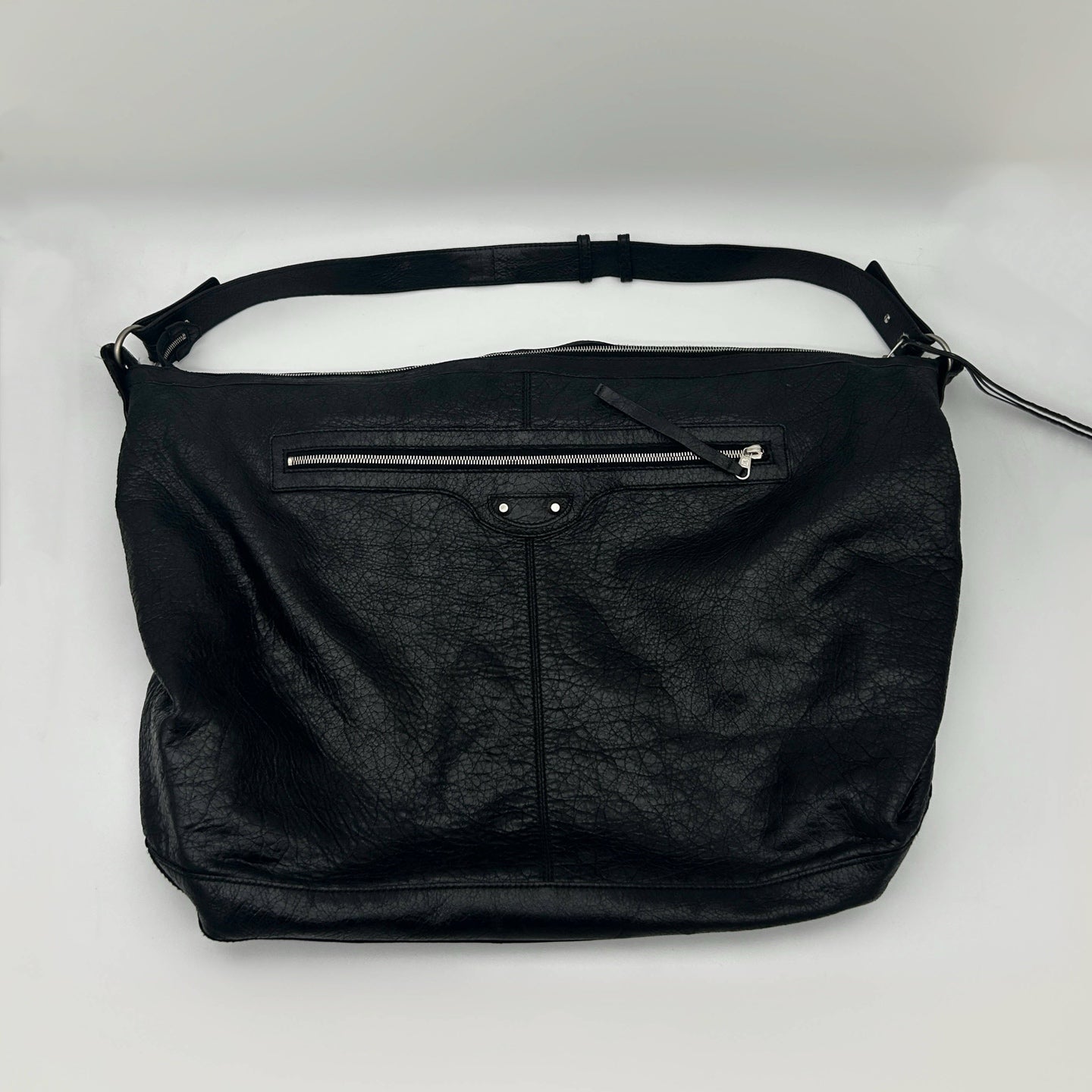 Balenciaga Black Waxed Leather Motorcycle Travel Bag Large [Used]