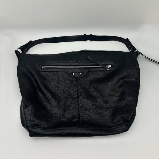 Balenciaga Black Waxed Leather Motorcycle Travel Bag Large [Used]