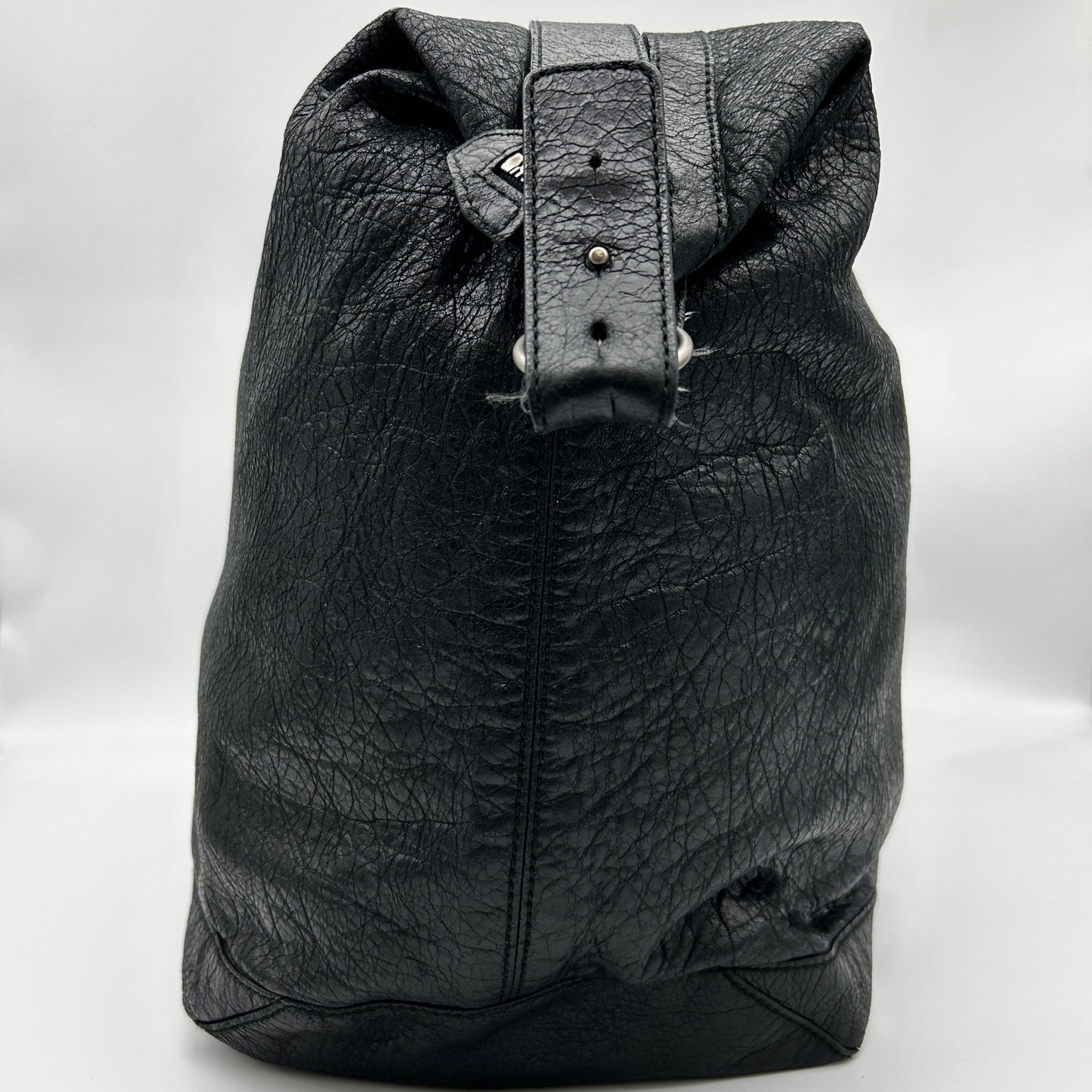 Balenciaga Black Waxed Leather Motorcycle Travel Bag Large [Used]