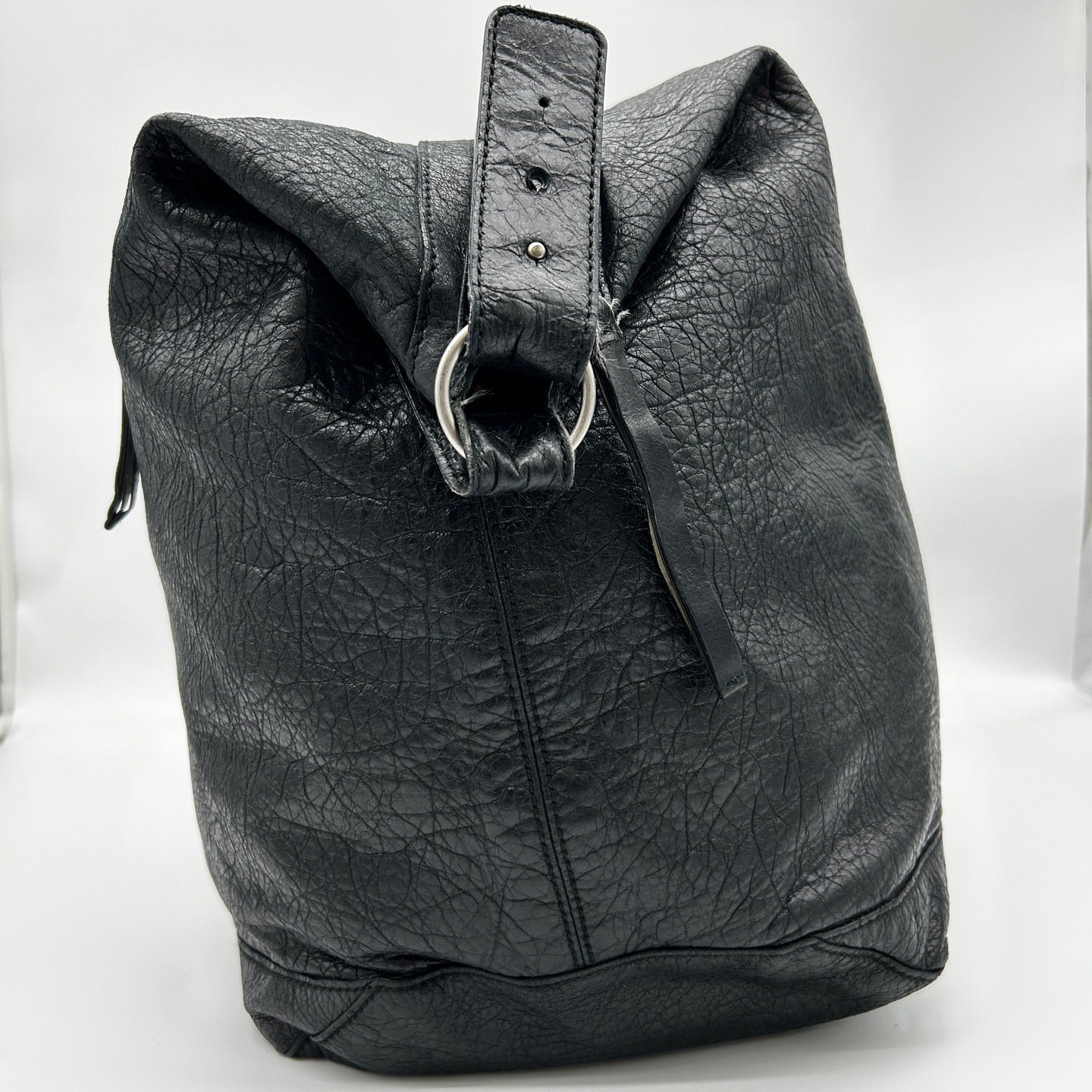 Balenciaga Black Waxed Leather Motorcycle Travel Bag Large [Used]