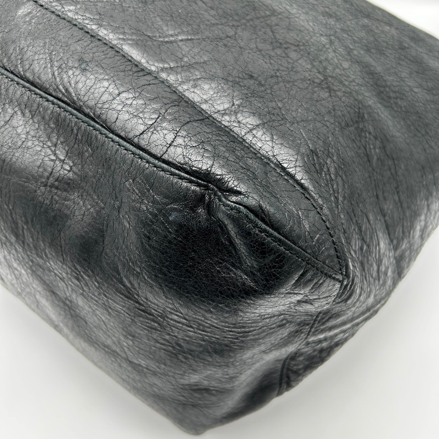 Balenciaga Black Waxed Leather Motorcycle Travel Bag Large [Used]