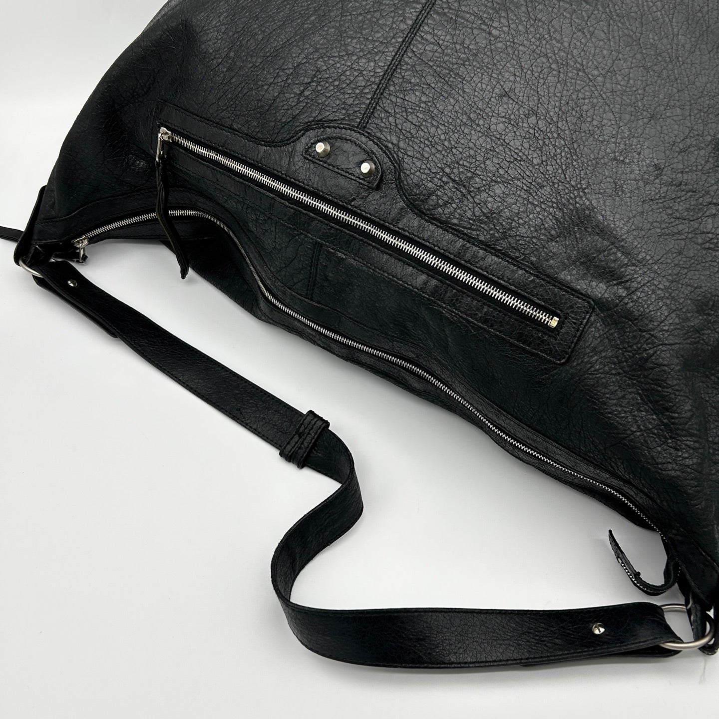 Balenciaga Black Waxed Leather Motorcycle Travel Bag Large [Used]