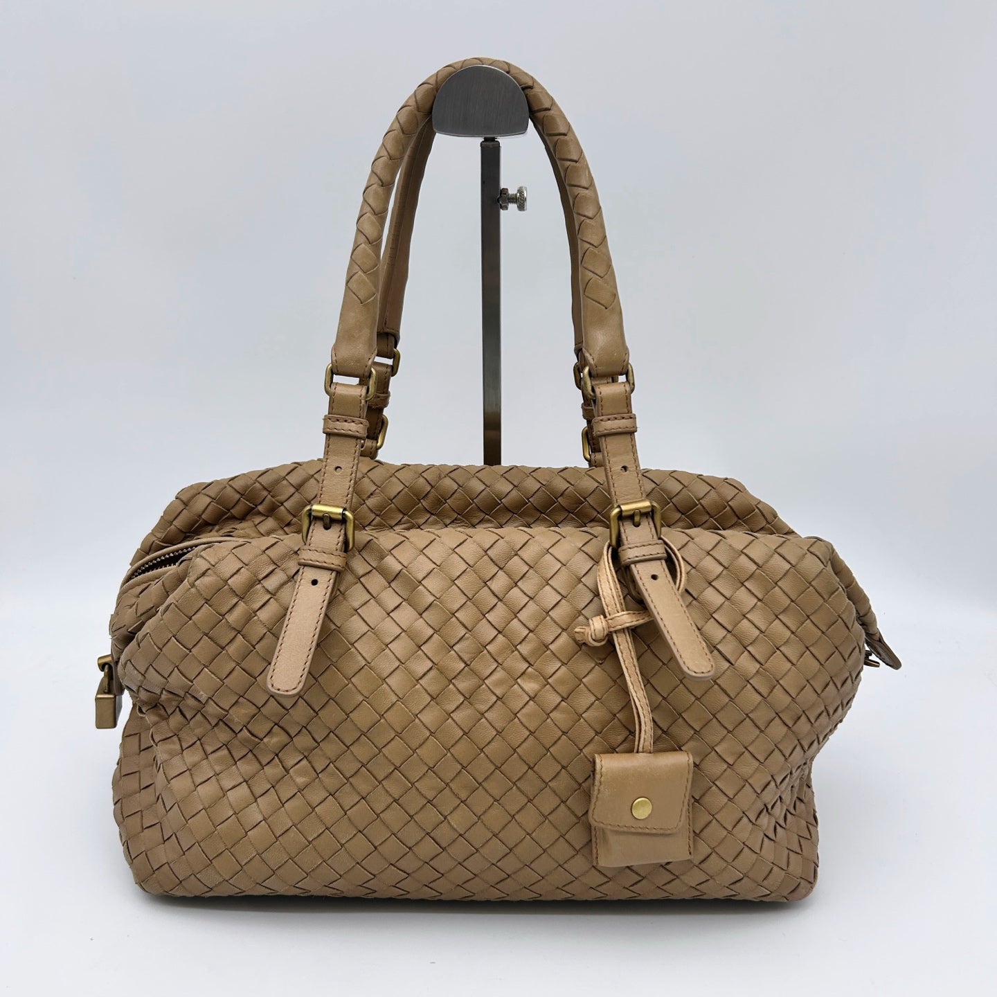 Bottega Veneta Beige Intrecciato Small Boston Top Handle Bag [Used]