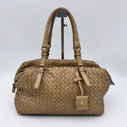Bottega Veneta Beige Intrecciato Small Boston Top Handle Bag [Used]