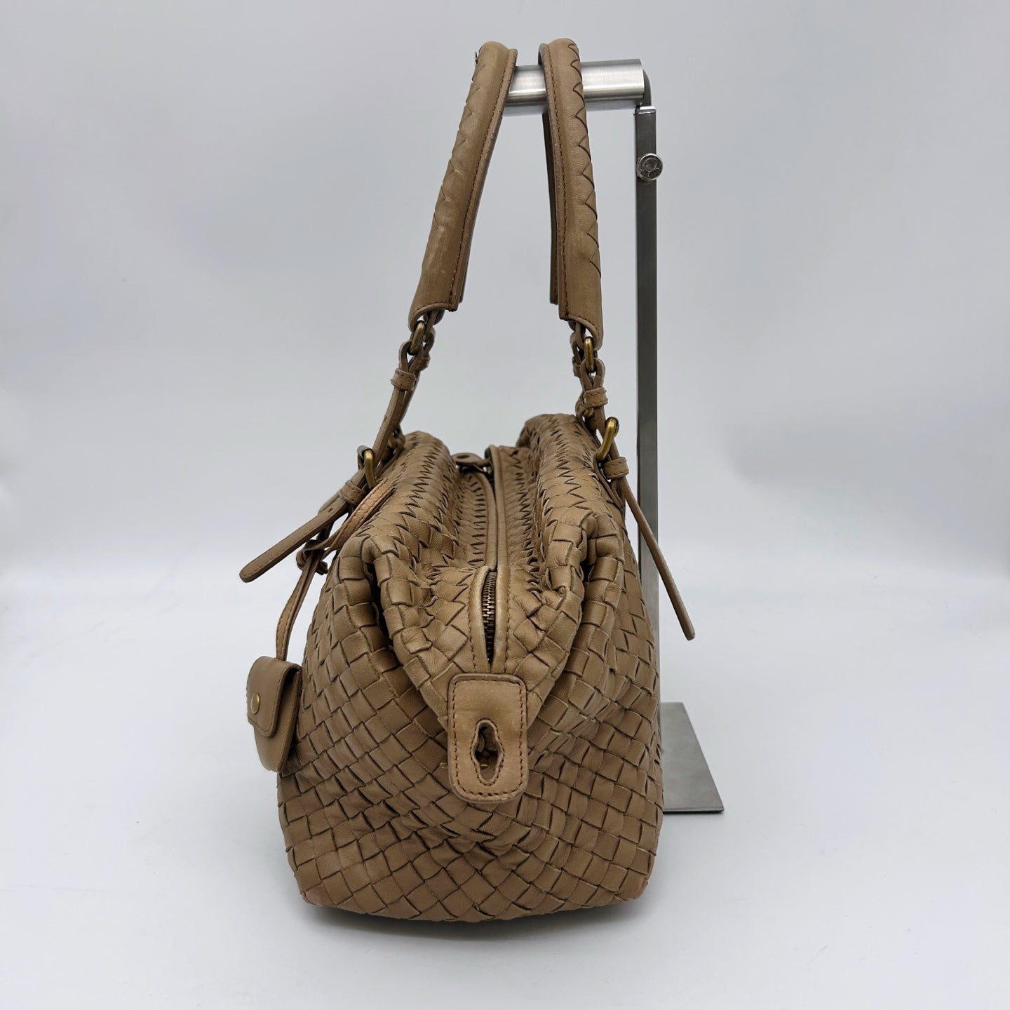 Bottega Veneta Beige Intrecciato Small Boston Top Handle Bag [Used]